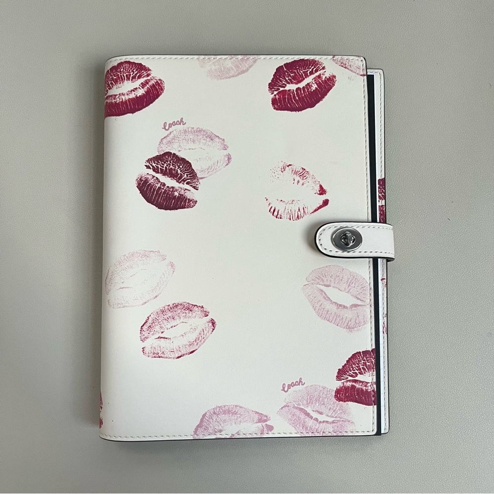 Coach Lip Print Leather Notebook Journal Refillable Turnlock Cover